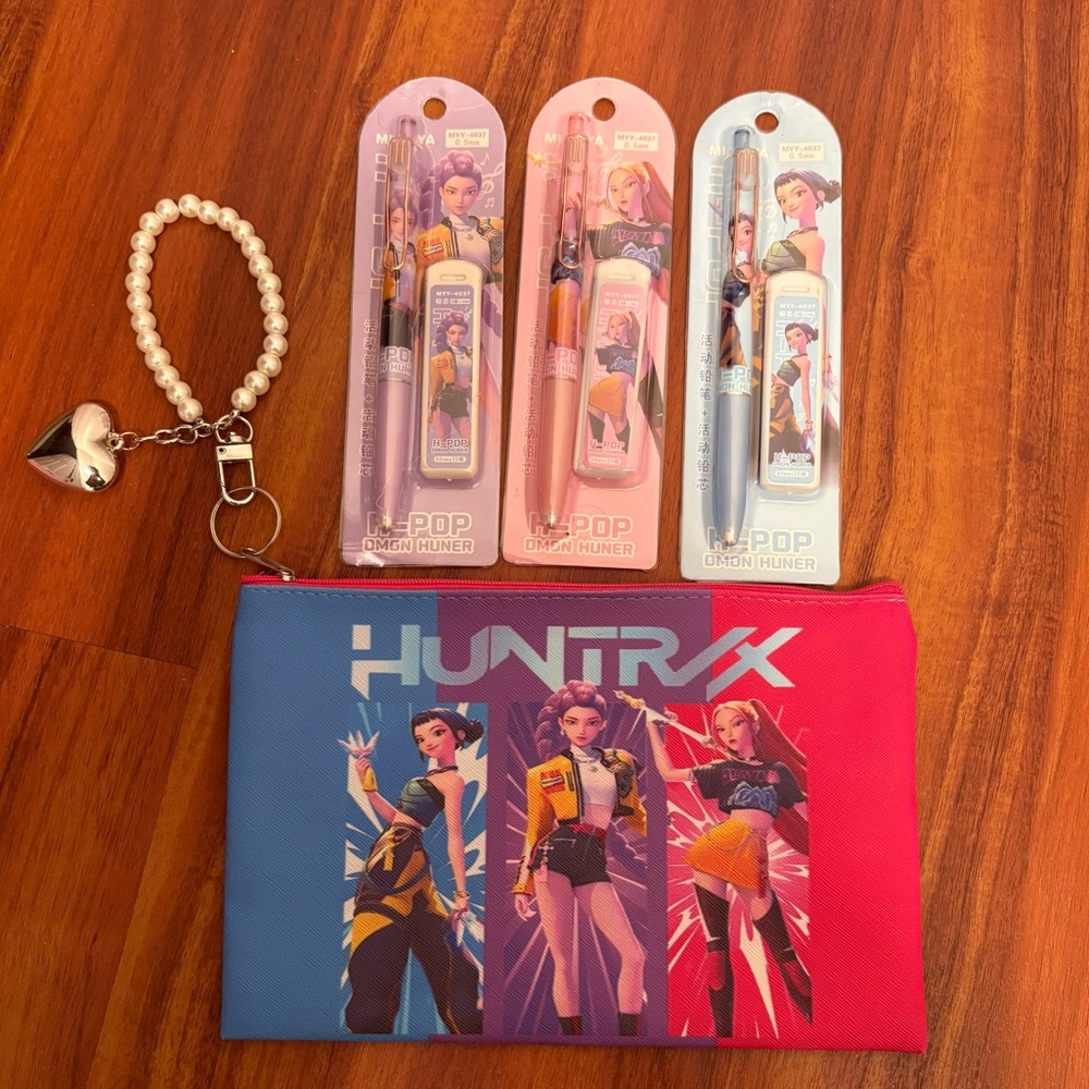Kpop demon Hunter pouch wristlet/clutch & 3 mechanical pencils sets